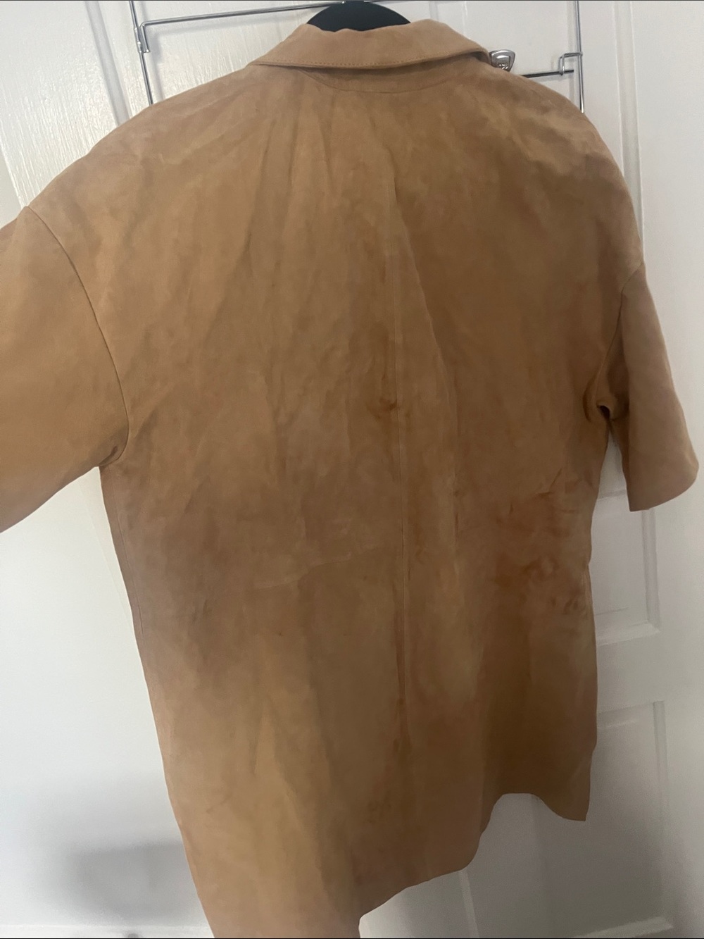 Zara 100%Suede Leather Oversized Beige Shirt Dress - Picture 7 of 8